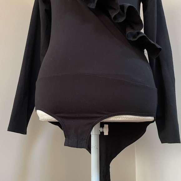 J. Crew Ruffle Front Wrap Black Long Sleeve Bodysuit, Size Medium - Picture 10 of 10